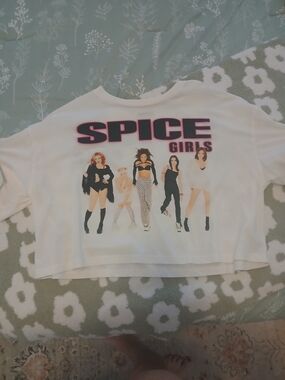 Ice White Spice Girls Graphic Crop Tee with Pink Logo